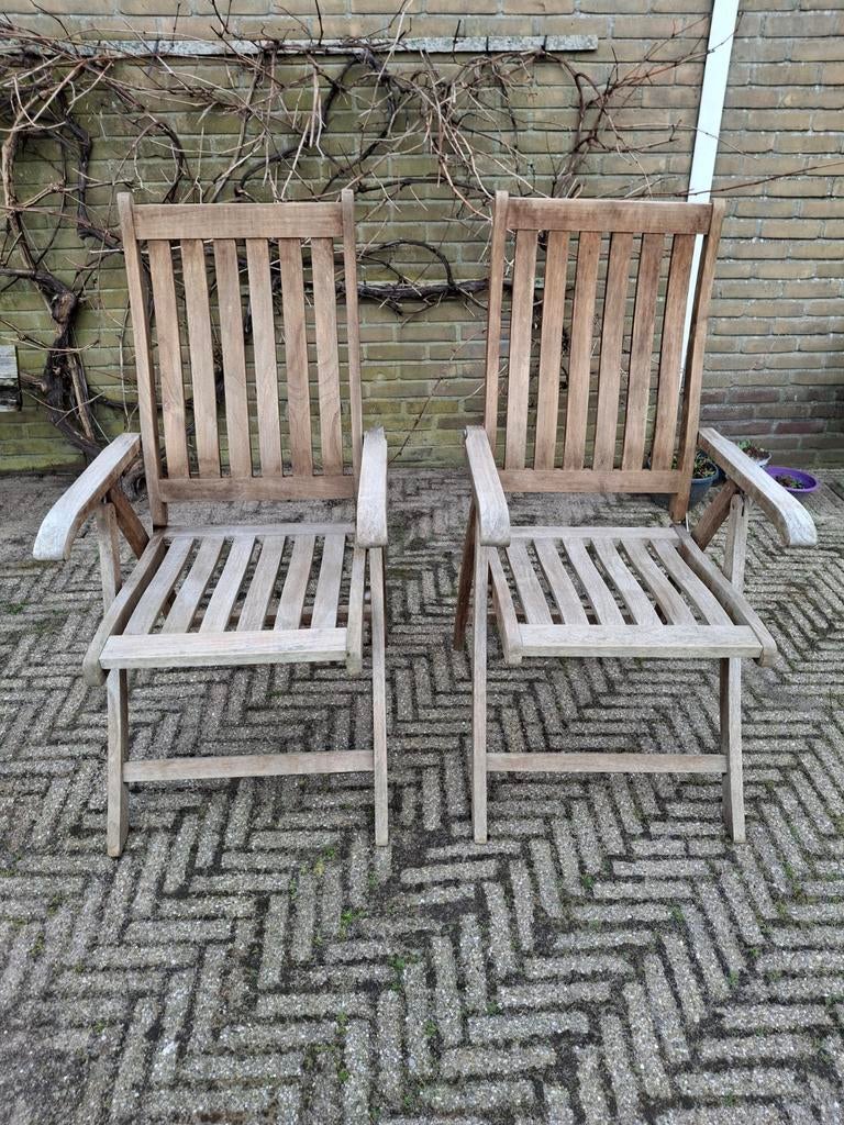 Teakhouten tuinstoelen verstelbaar, Ophalen, Gebruikt, Teakhout, Verstelbaar