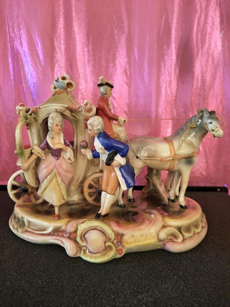 Gräfenthal porseleinen beeldje: koets met paarden en figuren, Antiek en Kunst, Antiek | Porselein, Ophalen of Verzenden