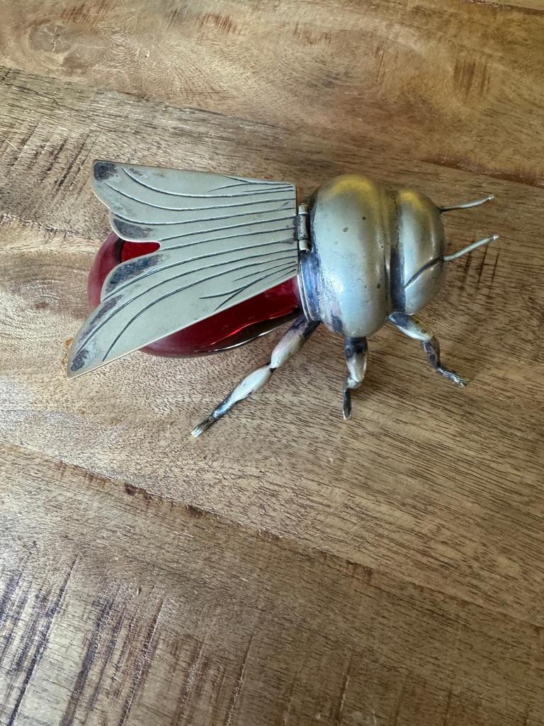 Antieke Verzilverde Honingpot in de vorm van een Bij, Ophalen of Verzenden