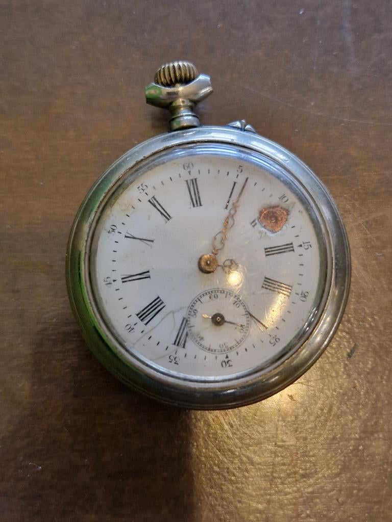 Antiek zakhorloge met afbeelding van paarden, Ophalen of Verzenden