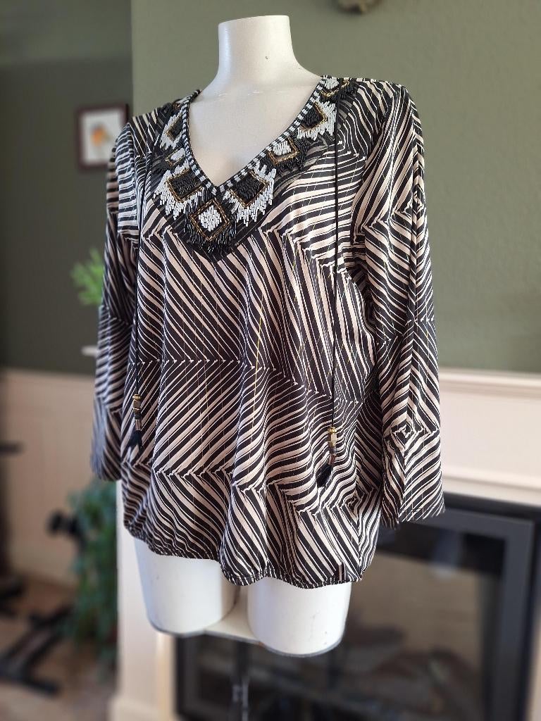 K-Design K design zwart beige top shirt XL, Kleding | Dames, K-design, Verzenden, Zwart, Maat 46/48 (XL) of groter