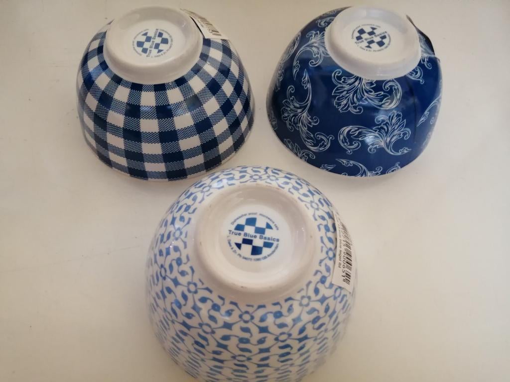 3 blauw witte kommetjes in prima staat - True Blue Basics, Ophalen