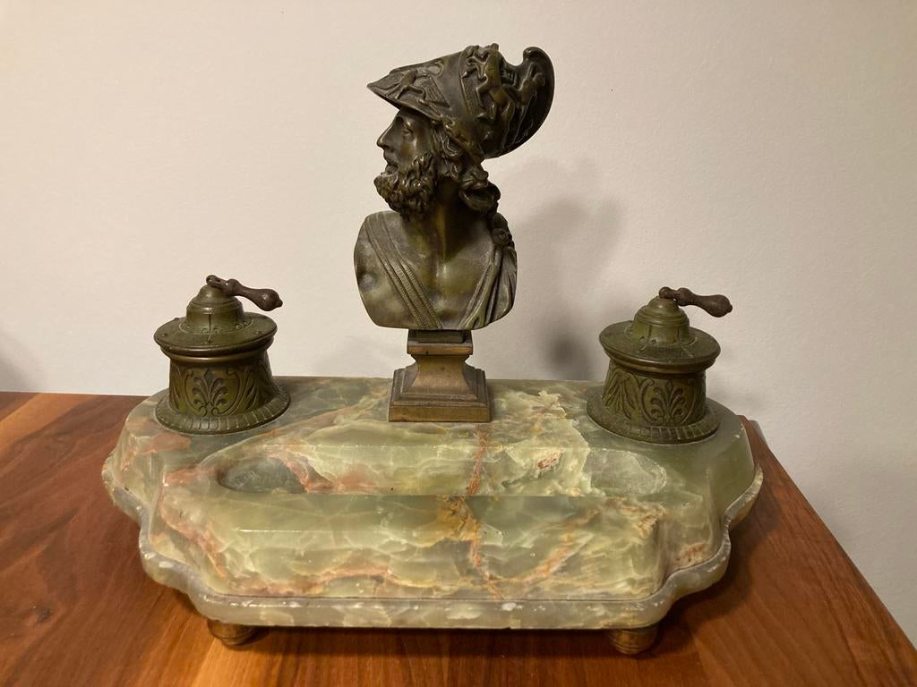 Antieke inktstel met buste op marmeren voet, Antiek en Kunst, Ophalen