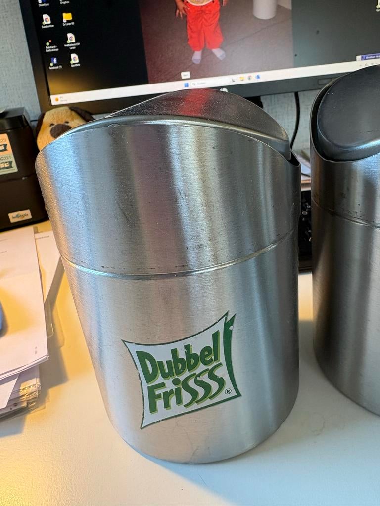 3x Dubbel Frisss afvalbakjes met kanteldeksel, Gebruikt, Ophalen of Verzenden, Minder dan 10 liter, Metaal