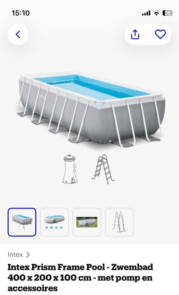 Zwembad Intex 400X200x100, Tuin en Terras, Ophalen, Minder dan 80 cm, Opzetzwembad, Rechthoekig