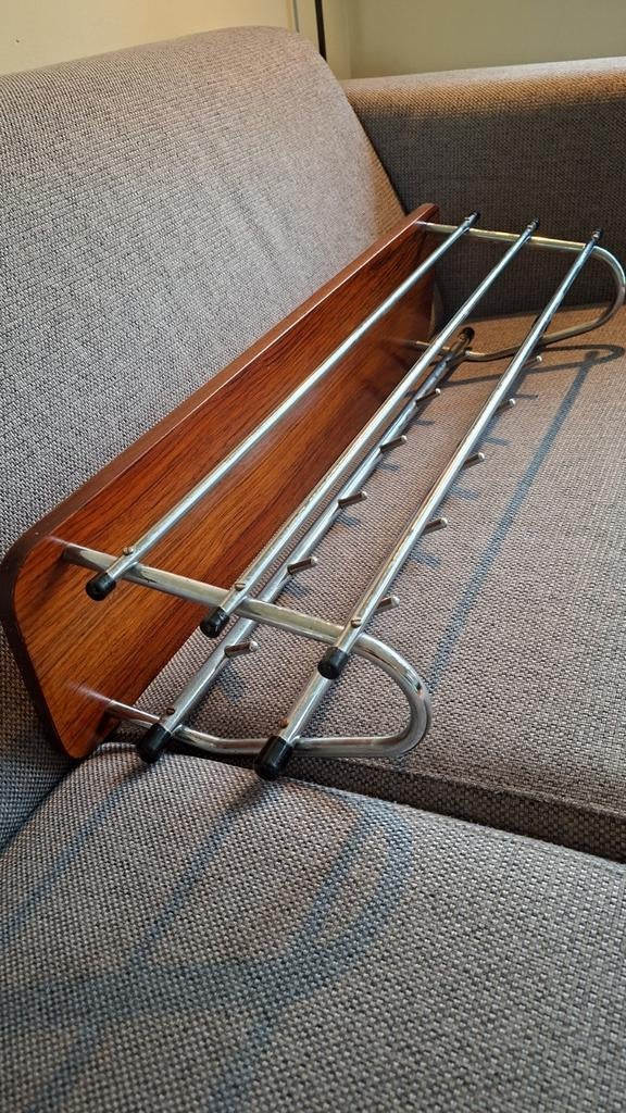 Vintage Mid-Century Kapstok - Hout & Chroom Jaren '60, Wandkapstok, Gebruikt, Ophalen of Verzenden, Minder dan 100 cm