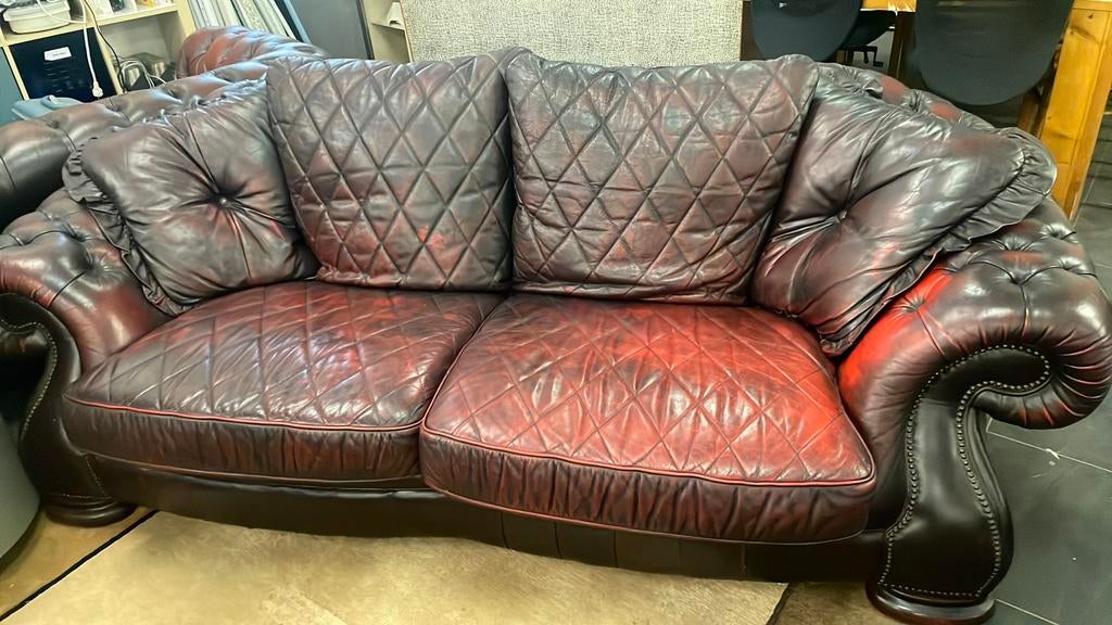 Chesterfield diamond patroon bankstel, Chesterfield, Ophalen of Verzenden, Zo goed als nieuw, Rechte bank