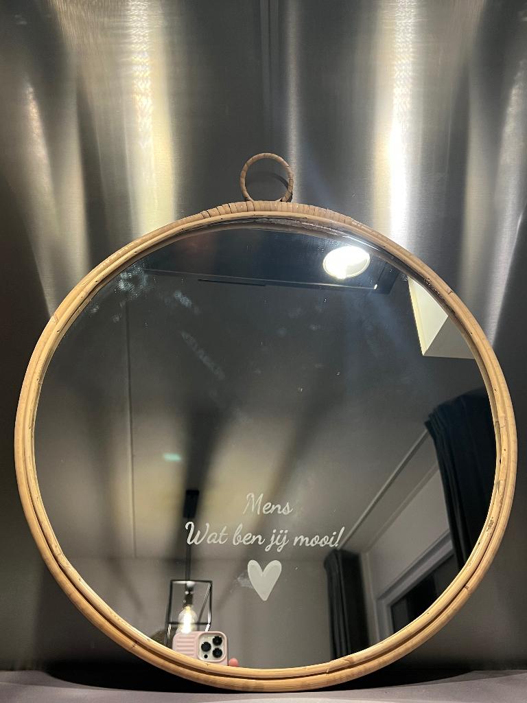 Ronde spiegel, Huis en Inrichting, Woonaccessoires | Spiegels, Ophalen, Minder dan 50 cm, Rond, Zo goed als nieuw
