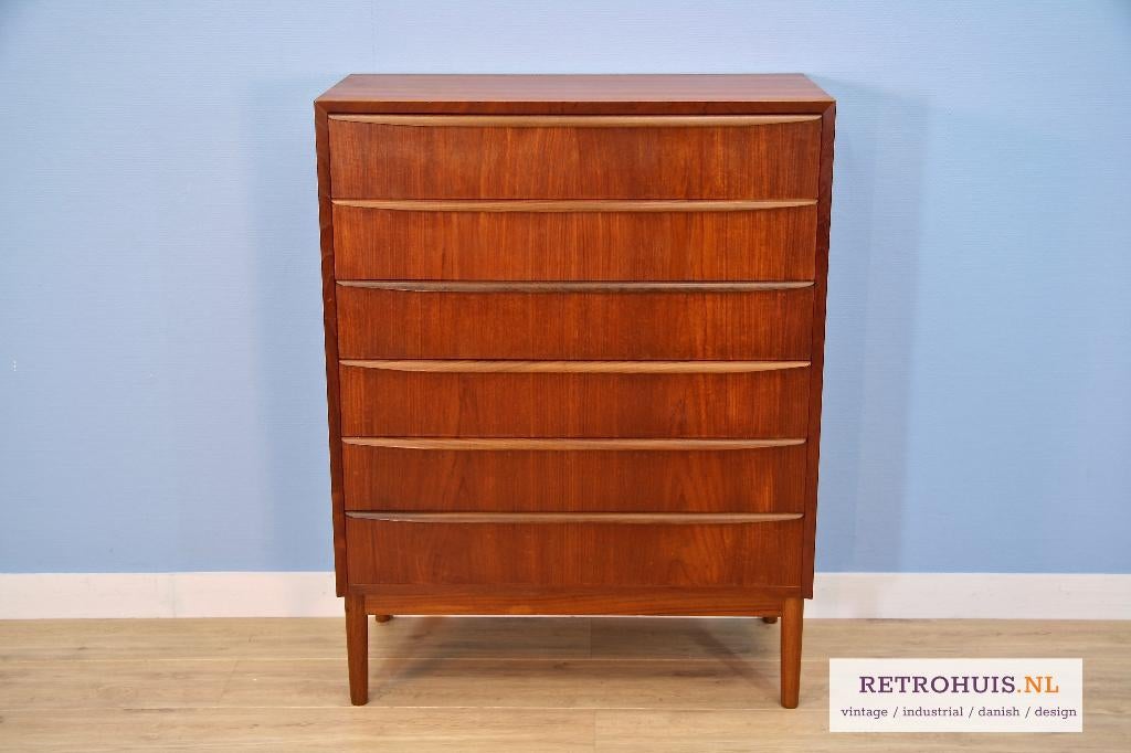 Deense vintage ladekast retro 1960s teak, Ophalen, Gebruikt, 5 laden of meer, 100 tot 150 cm