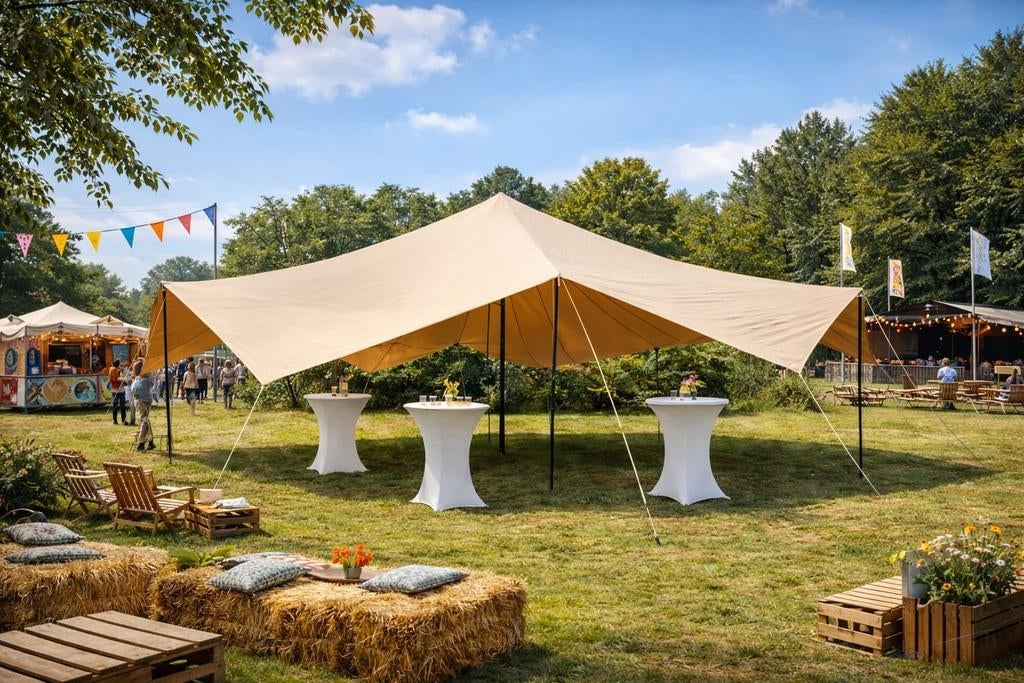 Luxe Stretch tent huren Utrecht, 8x8m, eenvoudig op zetten, Ophalen, Opvouwbaar, Overige typen, 6 meter of meer