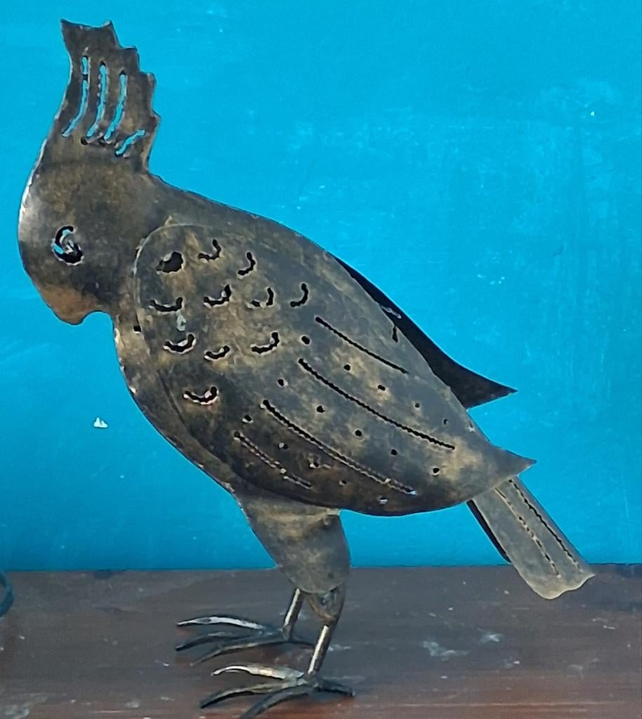 KAKETOE metaal. Brons patina. 27 cm., Ophalen, Zo goed als nieuw, Vogel, Beeldje of Figuurtje