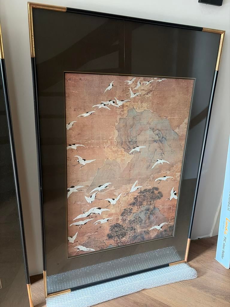 Lijst met reproductie Japans tafereel kraanvogels, Ophalen