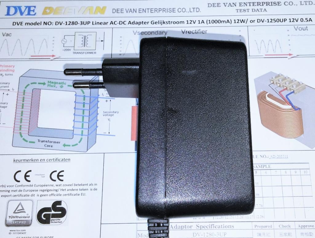 DVE DV-1280-3UP AC DC Adapter 12V 1A 12W Lader Voeding, Ophalen of Verzenden, Zo goed als nieuw