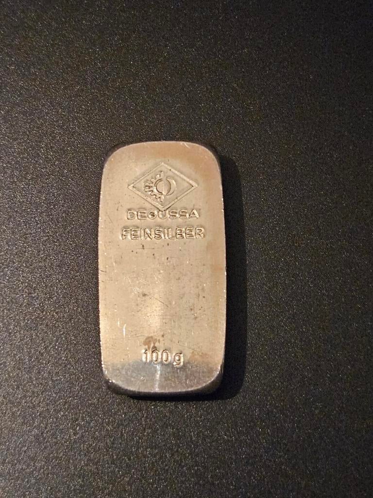Degussa vintage Zilver baar 999 Fijnzilver 100 gram broodje, Ophalen of Verzenden, Zilver