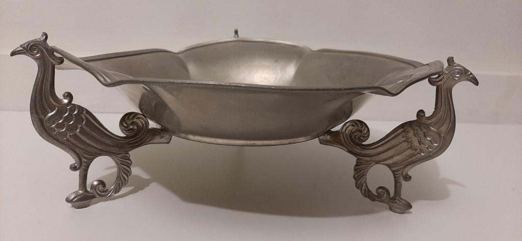 Fruitschaal tin. Kurz en Co. Tiel. Vogels, Antiek en Kunst, Ophalen of Verzenden