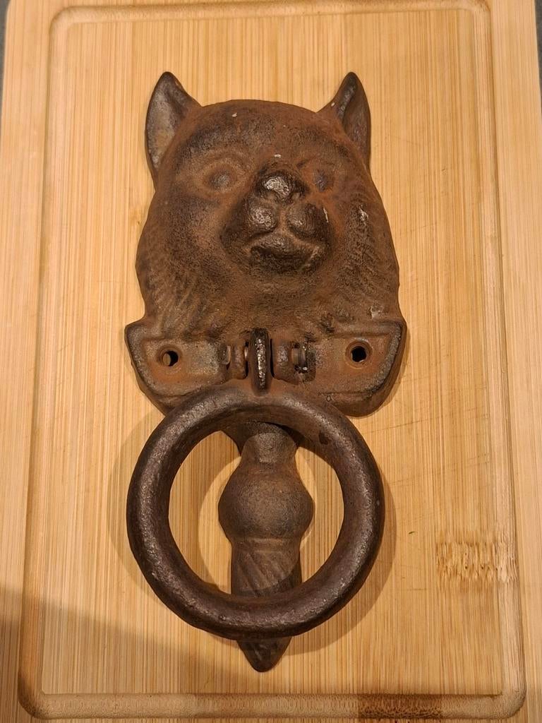 Antieke Engelse gietijzeren deurklopper kat, Ophalen of Verzenden
