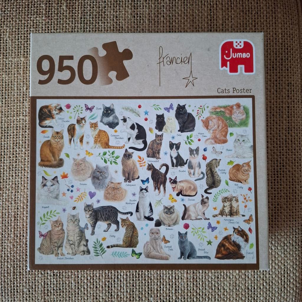 Puzzel francien kattenposter, Ophalen of Verzenden, 500 t/m 1500 stukjes, Zo goed als nieuw, Legpuzzel