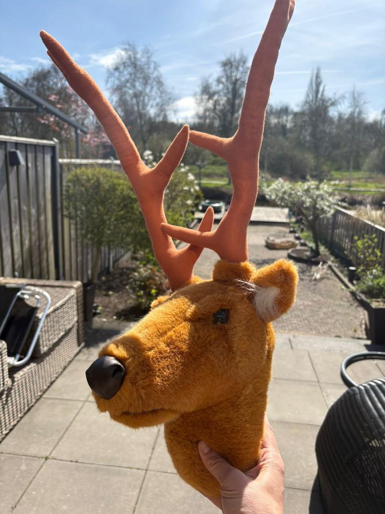 Pluche hert hoofd met gewei, Ophalen of Verzenden, Gebruikt, Overige merken