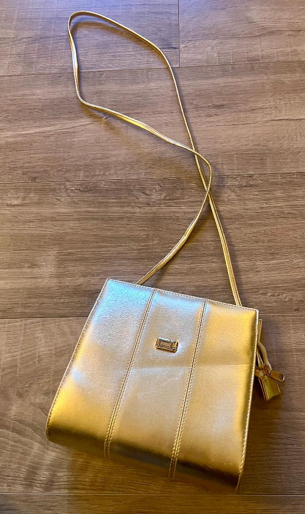 Vintage gouden leren schoudertasje damestasje tasje Daniella, Ophalen of Verzenden, Zo goed als nieuw, Overige kleuren, Schoudertasje