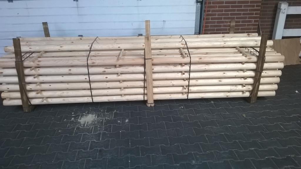 Rondhout Vuren, 8cm of 10cm diameter, 3m lang. Onbehandeld., Nieuw, Ophalen of Verzenden, Balk, Vuren