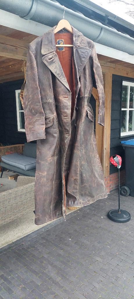 Bruine leren solex vastenavend jas, Ophalen, Maat 48/50 (M), Gedragen, Onbekend