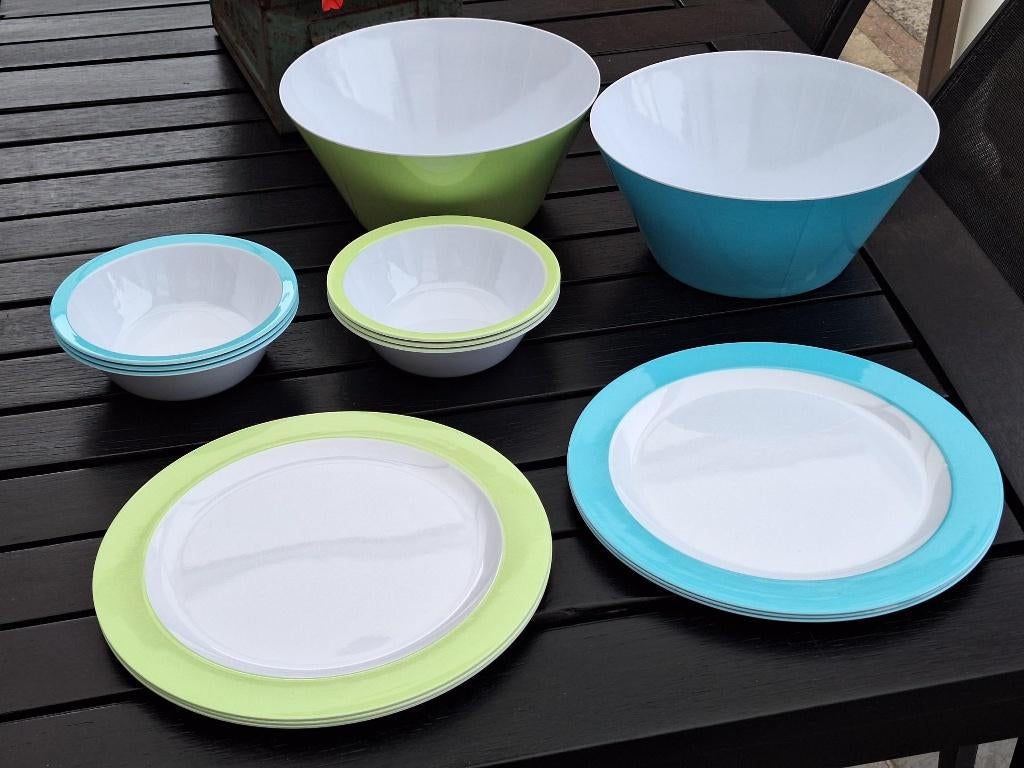 Campingservies groen/blauw Merk Excellent Houseware, Ophalen of Verzenden, Zo goed als nieuw