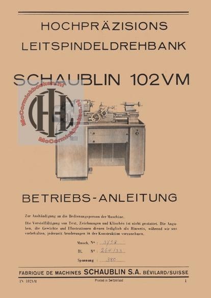 Schaublin 102vm handleiding Aciera F3 en AI DR1 + veel meer, Ophalen of Verzenden, Nieuw, Metaaldraaibank, Minder dan 500 mm