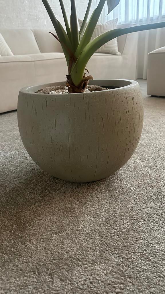 Beige Fiberclay Pot, Tuin en Terras, Overige materialen, 40 cm of meer, Rond, Ophalen of Verzenden