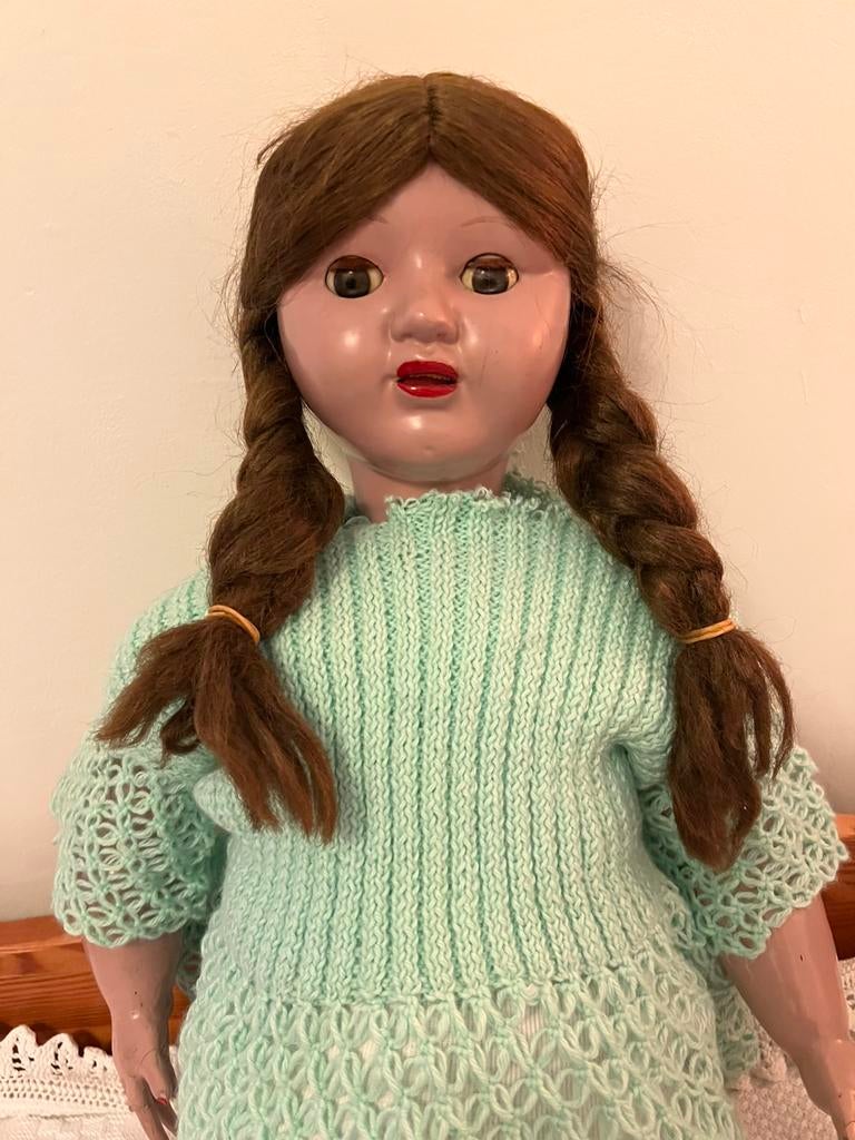 Antiek mooie compositie pop met slaapogen, Ophalen of Verzenden, Gebruikt, Pop