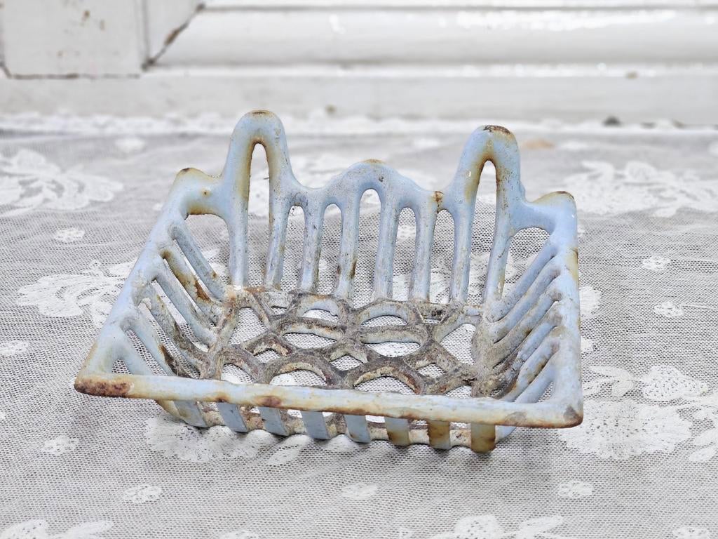 Gietijzeren zeepbakje groot model blauw emaille, Ophalen of Verzenden