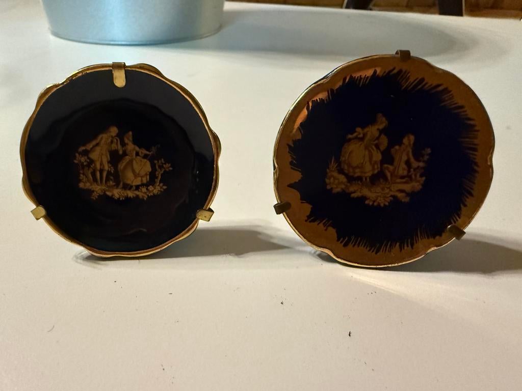 Blauw goud Limoges Limoge Monique bordjes bordje, Ophalen of Verzenden