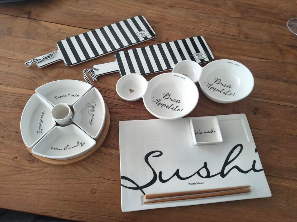 Rivièra Maison Serveer Borden en Schalen Set, Keramiek, Ophalen of Verzenden, Zo goed als nieuw, Bord(en)