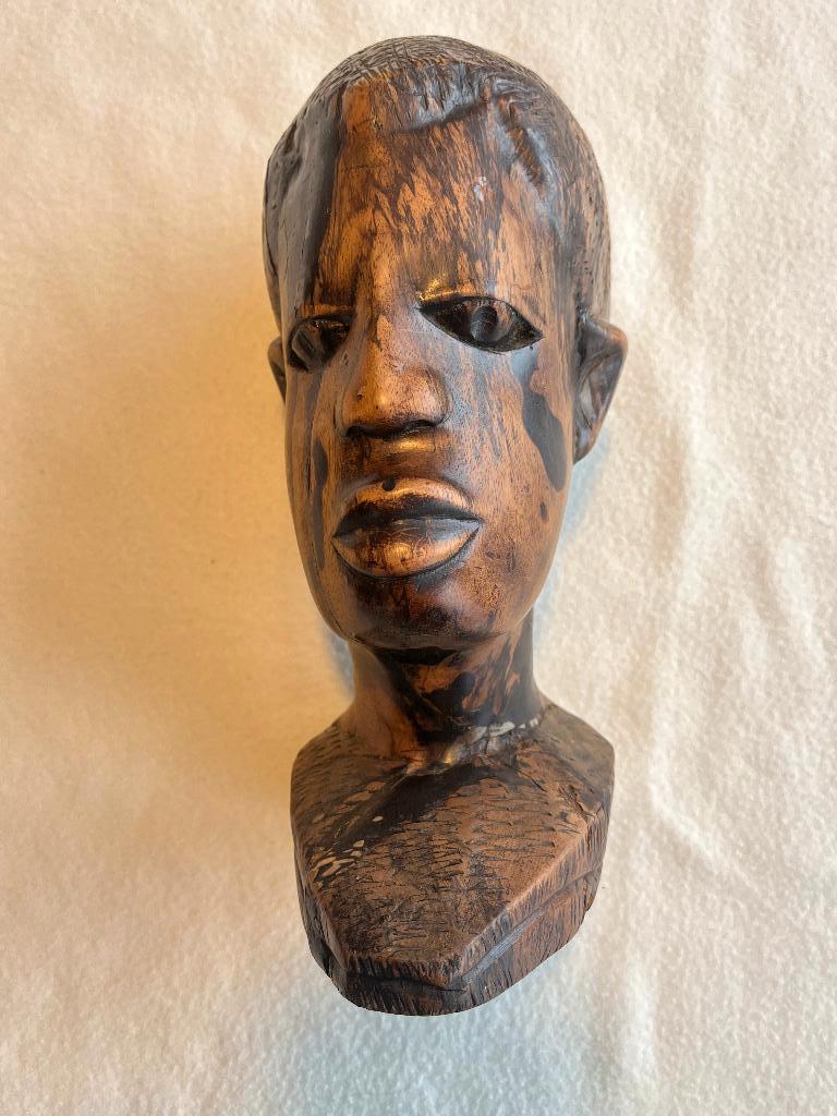 Vintage Afrikaanse houten buste mannenhoofd, Ophalen of Verzenden