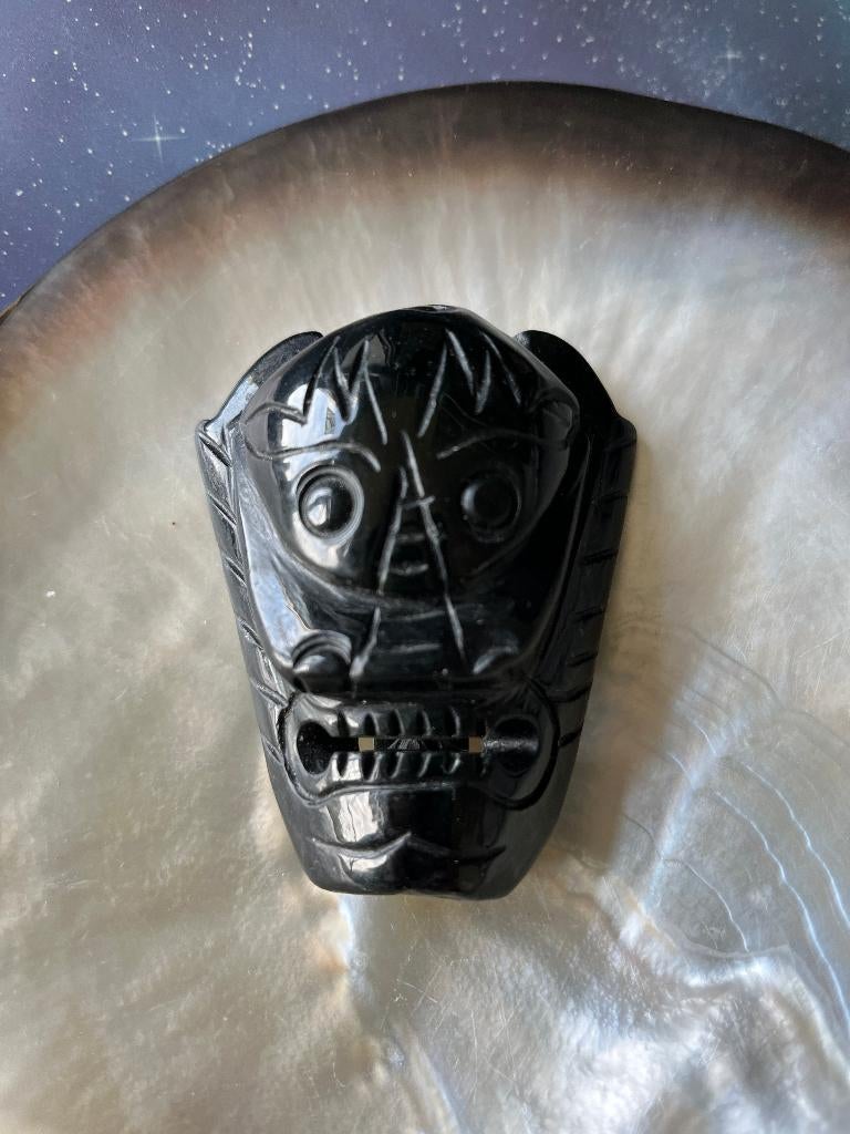 Zwarte stenen talisman, demon hoofd, gesp, Ophalen of Verzenden