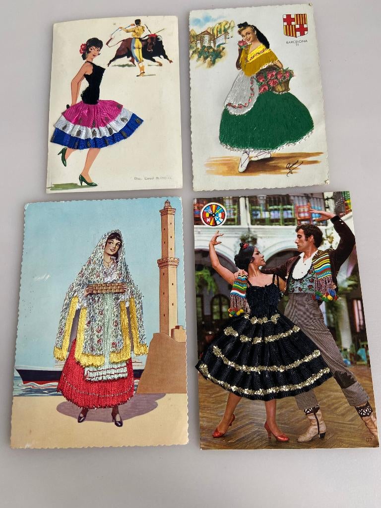 Vintage Geborduurde Kaart Flamenco Spanje Holland, Ophalen of Verzenden, 1960 tot 1980, Klederdracht