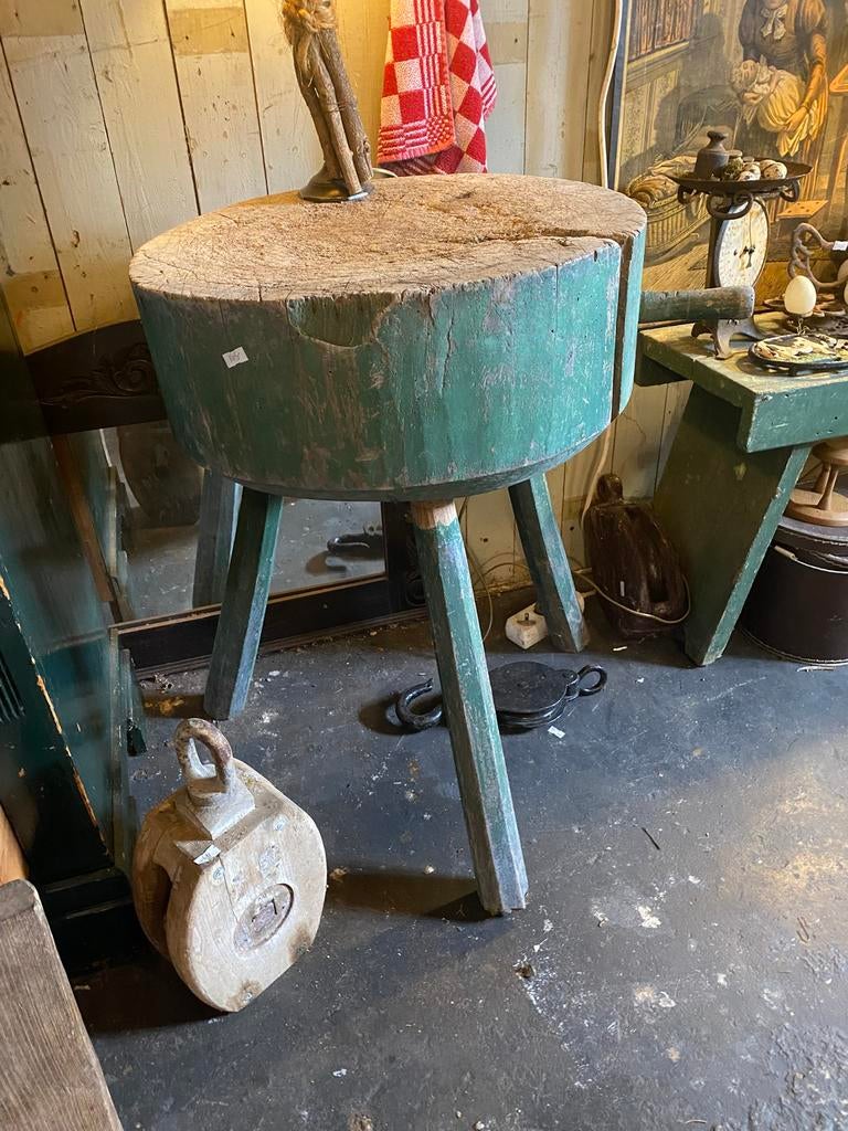 Slagerstafel tafel hakblok, Antiek en Kunst, Curiosa en Brocante, Ophalen