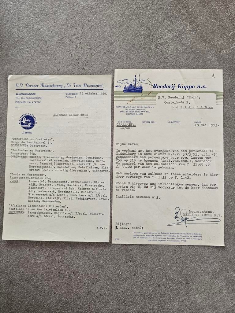 Originele documenten De Twee Provincien & Reederij Koppe NV, Ophalen of Verzenden, Gebruikt, Kaart of Prent