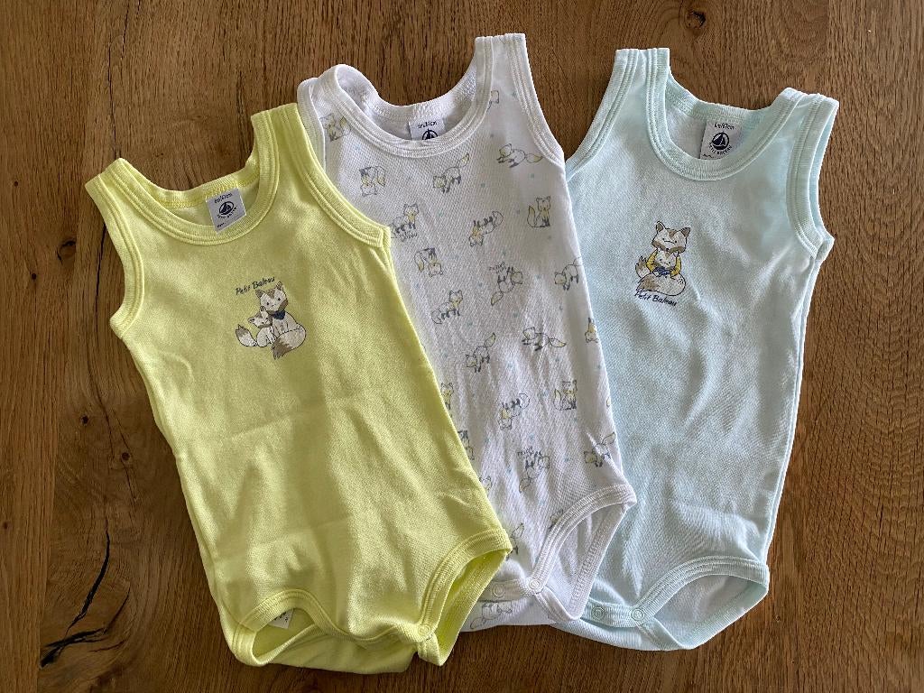 3x mouwloze Petit Bateau rompertjes pasteltinten (68), Nacht- of Onderkleding, Jongetje of Meisje, Ophalen of Verzenden, Petit Bateau