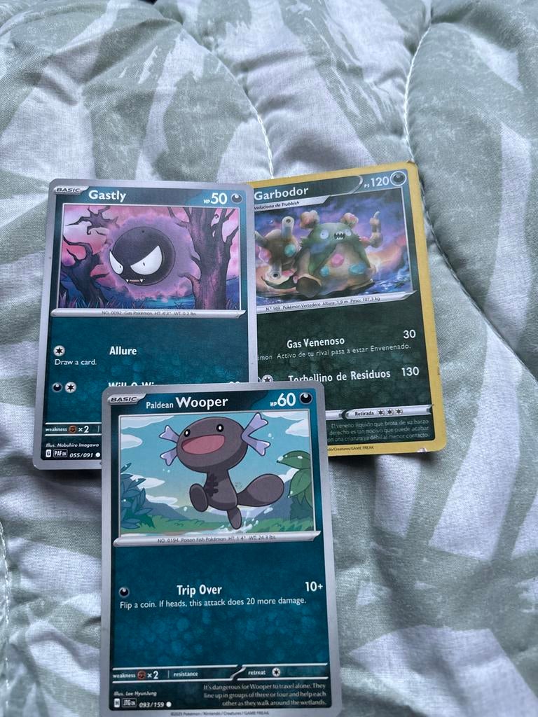 Pokémon Kaarten: Gastly, Garbodor, Paldean Wooper, Ophalen, Zo goed als nieuw, Meerdere kaarten