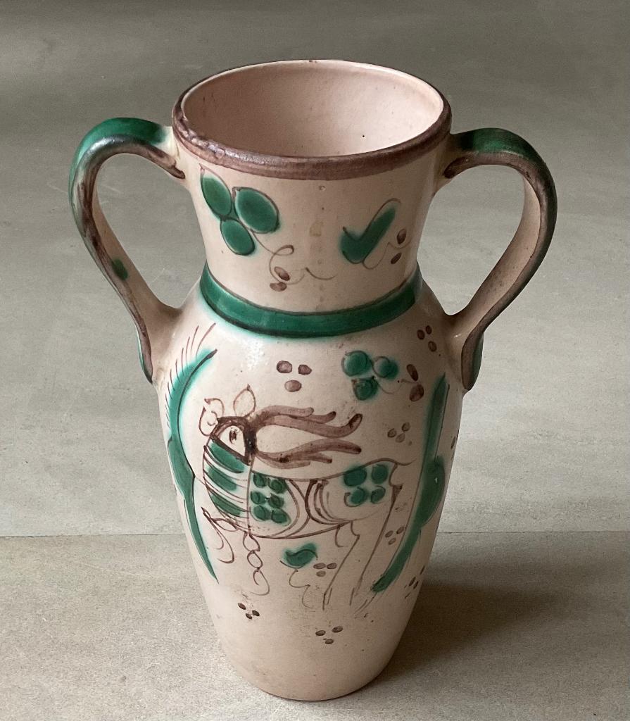 Fraaie keramiek amfora vaas met o.a.hert van Artesa Manises, Antiek en Kunst, Antiek | Vazen, Verzenden