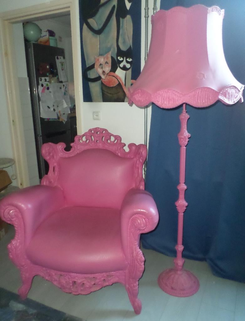 Roze rubber design JSPR fauteuil + lamp Plastic Fantastic, Ophalen, Overige materialen, Gebruikt, 75 tot 100 cm
