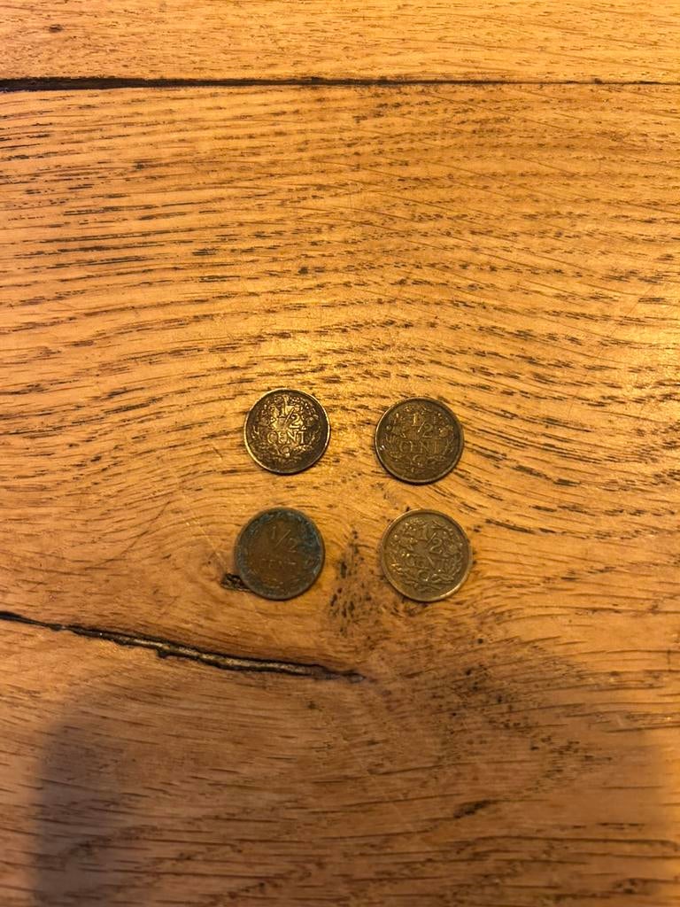 4 halve Nederlandse centen Wilhelmina, Postzegels en Munten, Munten | Nederland, Ophalen of Verzenden, Koningin Wilhelmina, 1 cent