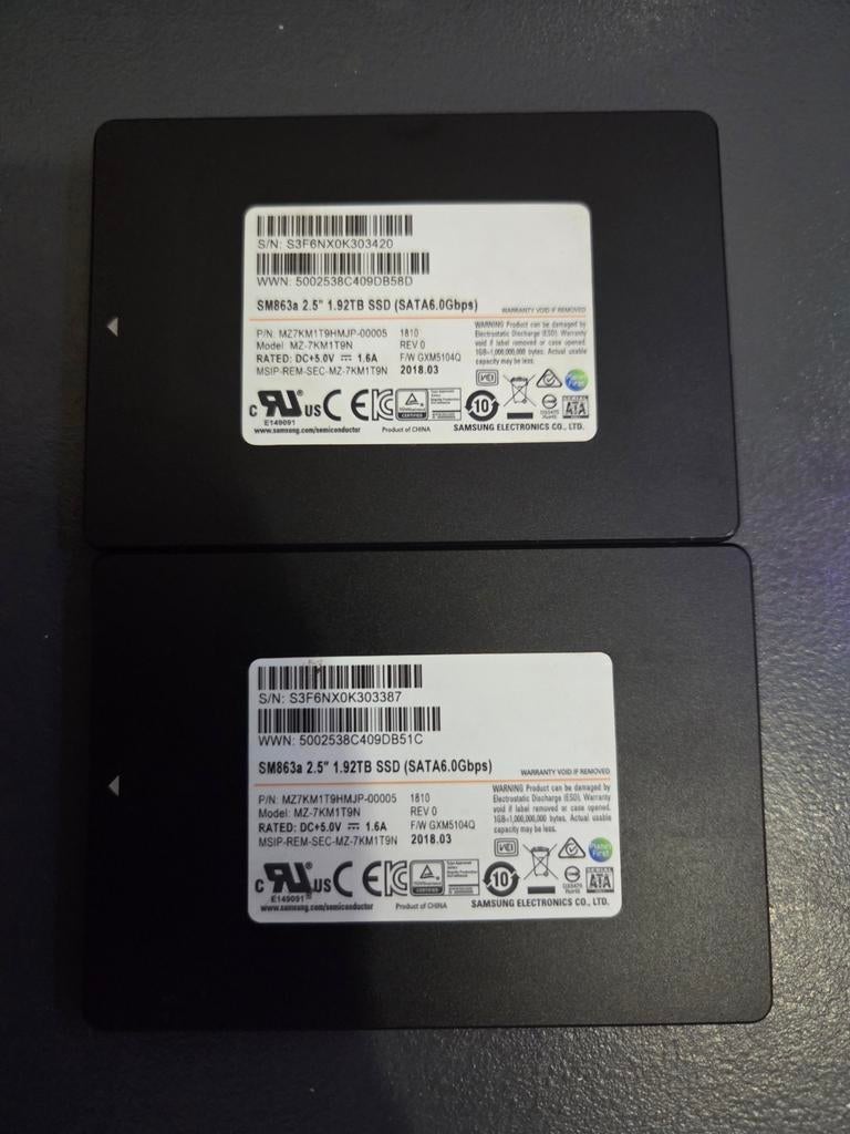 2x Samsung SM863a SATA SSD 1.92TB, Intern, Gebruikt, Server, Samsung