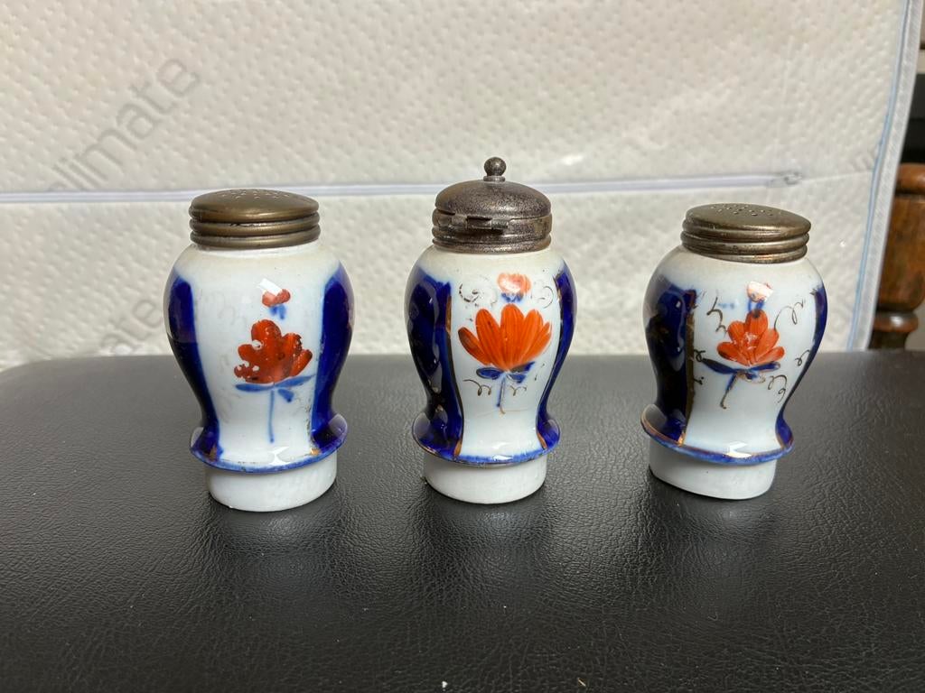 3 antieke potjes voor peper, zout en mosterd Foreign, Ophalen of Verzenden