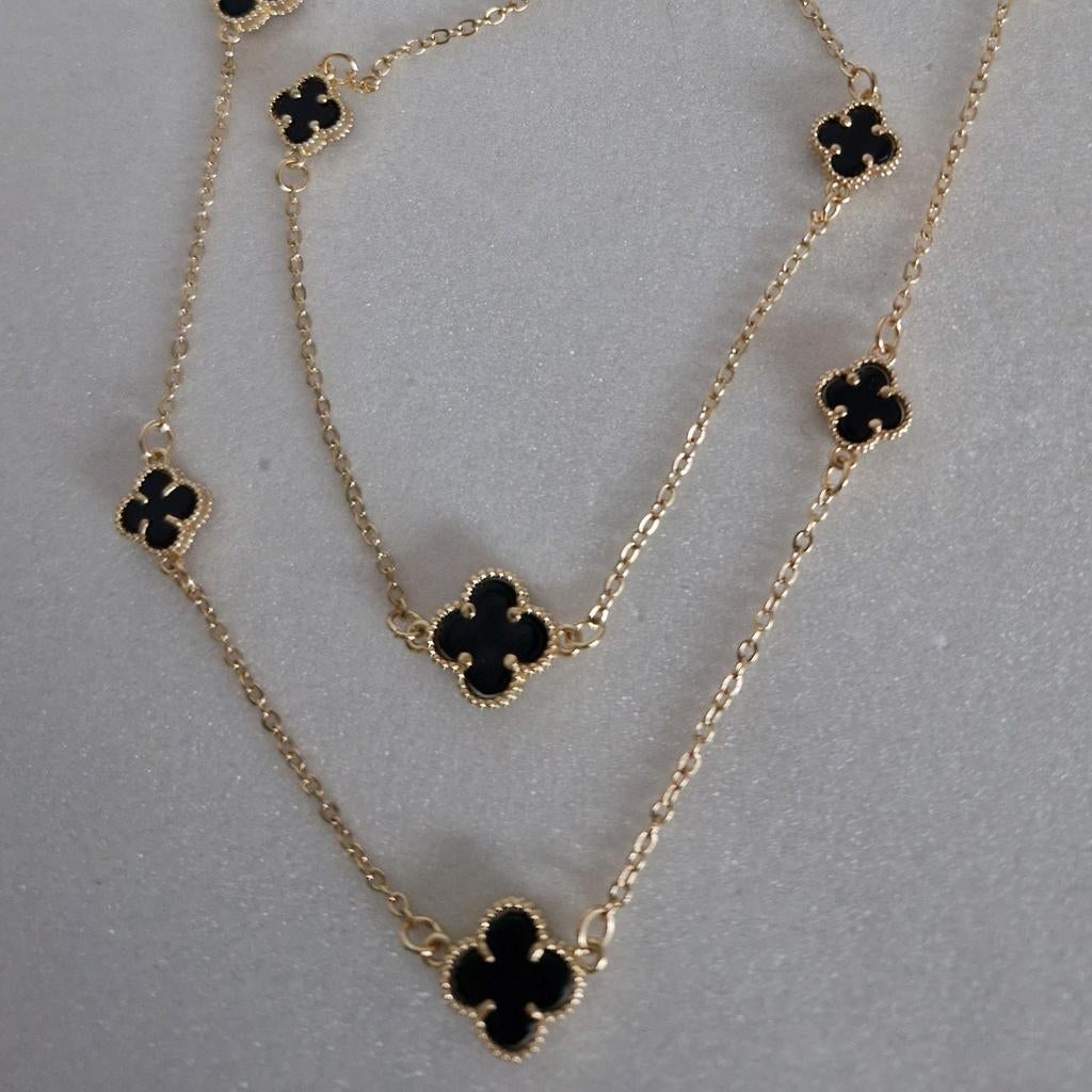 Prachtige klaver ketting met armband 14kt gold plated, Verstelbaar, Zwart, Nieuw, Ophalen of Verzenden
