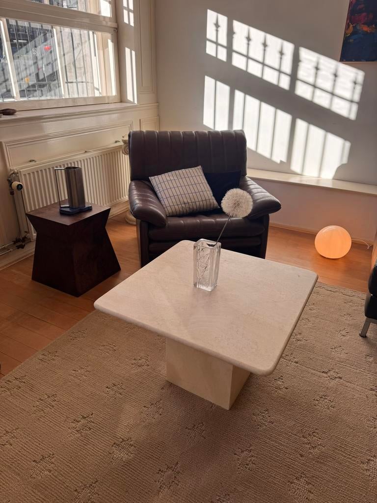 Travertin tafel, Ophalen, Overige materialen, 50 tot 100 cm, Japandi design artdeco marmer travertin