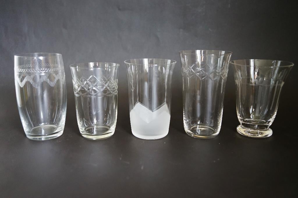 vintage antiek art deco 10x geslepen guilloche waterglas., Antiek en Kunst, Ophalen of Verzenden