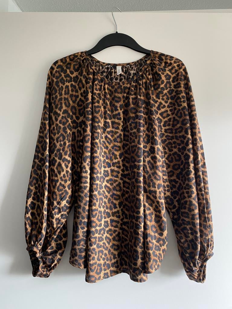 BLOUSE in dierenprint met BALLONMOUWEN L, Kleding | Dames, H&M, Bruin, Maat 42/44 (L), Ophalen of Verzenden