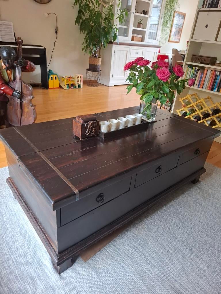 Grote salontafel met veel bergruimte, Huis en Inrichting, Tafels | Salontafels, Ophalen, Gebruikt, 100 tot 150 cm, 50 tot 100 cm