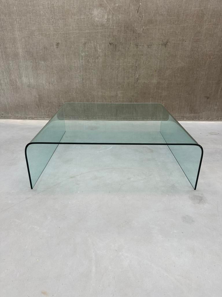 XXL vintage glazen “waterfall” salontafel 120 x 120, Ophalen